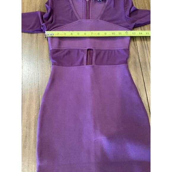 Miss Circle Revolve Purple Bandage Bodycon long sleeve mini Dress Mesh small - Picture 6 of 13